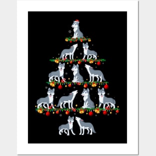 Family Pajama Sets Christmas Matching Wolf Xmas Tree Posters and Art